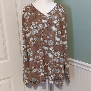 NWT Youtalia XXL Lightweight Long Sleeves Roll Tab Floral Fall Spring